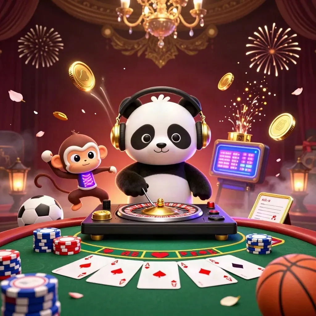Panda DJ, monyet breakdance, dan anak kucing rave di ledakan koin emas kasino neon.